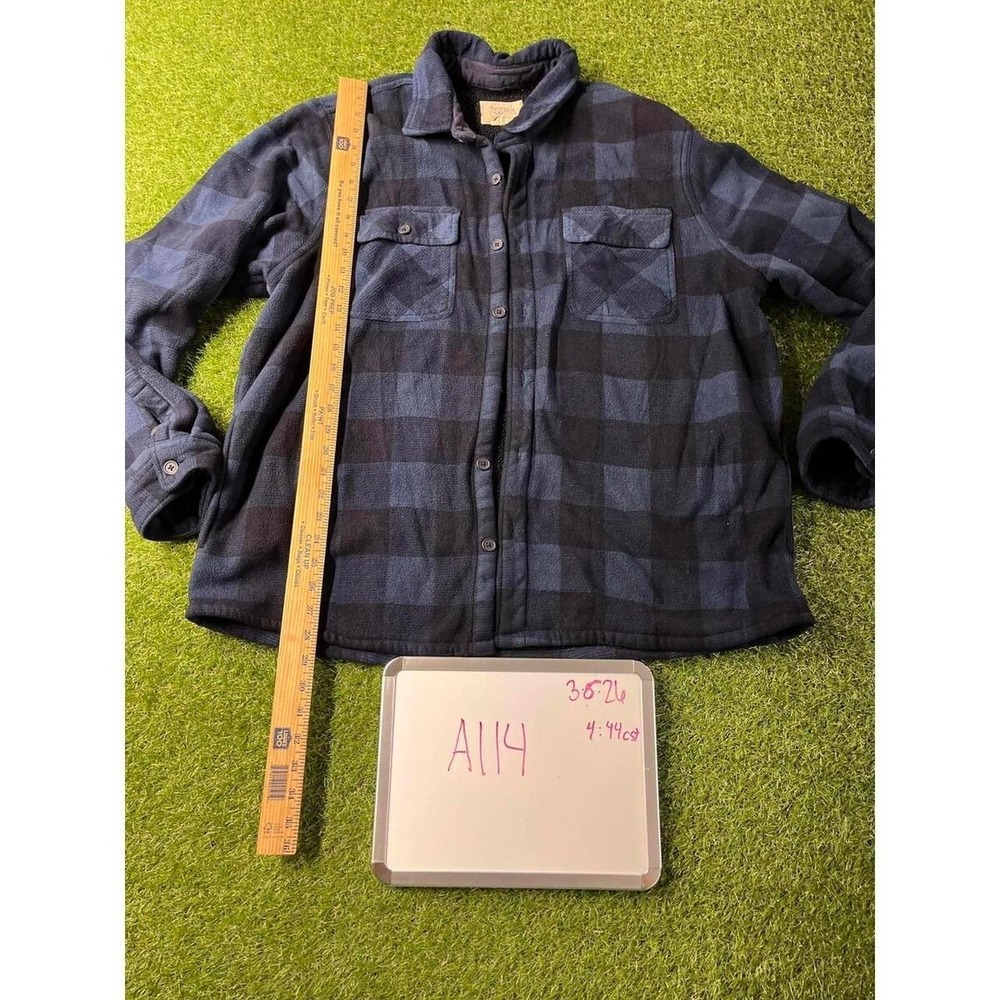 Boston Traders Gingham Plaid Sherpa Lined Button Up Fleece Jacket XXL Mens Blue